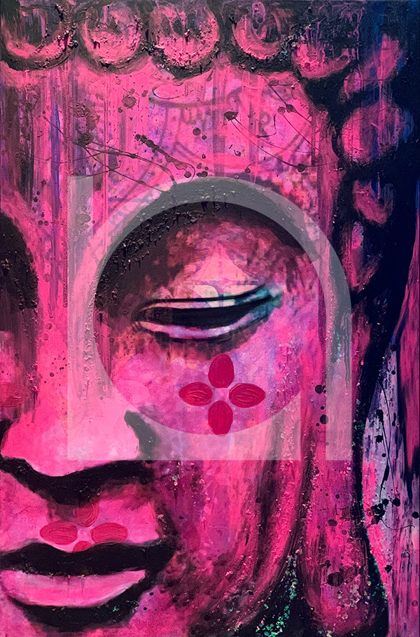 UNIKAT Buddha Kopf pinkschwarz 1