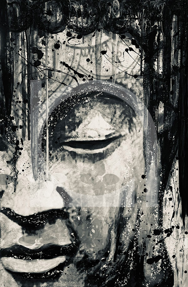 UNIKAT Nola Art Buddha Kopf schwarzweiss 1